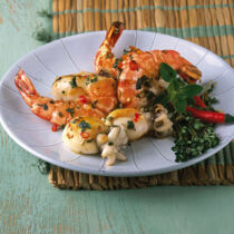 Scharfe Tintenfischchen und Garnelen