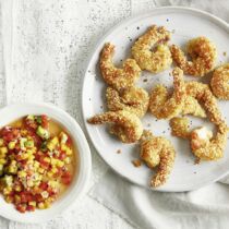 Gebackene Garnelen auf Mangosalsa Gebackene Garnelen auf Mangosalsa