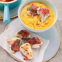 Seelachs-Saltimbocca mit Safran-Risotto Seelachs-Saltimbocca mit Safran-Risotto