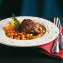 Hähnchenkeulen mit Safran und Kichererbsen Hähnchenkeulen mit Safran und Kichererbsen