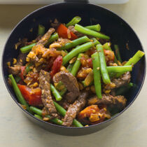 Bohnenpfanne mit Rinderstreifen Bohnenpfanne mit Rinderstreifen