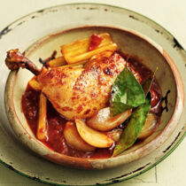 Gockelkeulen auf Schmorgemüse