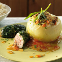 Gefüllte Kohlrabi mit Blätterröllchen Gefüllte Kohlrabi mit Blätterröllchen
