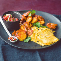 Chilikartoffeln mit Käseomelett