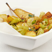 Blechkartoffeln mit Birnen und Lauch