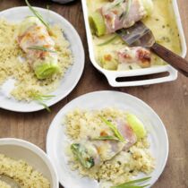 Lauch-Schinken-Röllchen in Estragonsauce