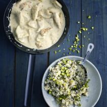 Senf-Hähnchen mit Wildreis und Pistazien