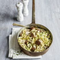 Hackbällchen auf Spitzkohl-Tagliatelle Hackbällchen auf Spitzkohl-Tagliatelle