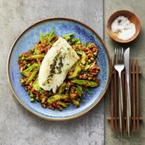 Kabeljau mit Gemüsedinkel Kabeljau mit Gemüsedinkel