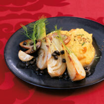 Schmorfenchel mit Steinpilzen und Aprikosen-Polenta Schmorfenchel mit Steinpilzen und Aprikosen-Polenta