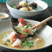 Reissuppe mit Garnelen Reissuppe mit Garnelen