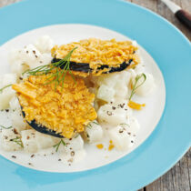 Knusperauberginen mit Sahnekohlrabi