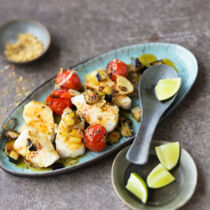 Fischcurry mit Aubergine und Tomaten