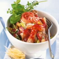 Auberginen-Pasta mit Schinken