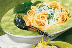Spaghetti mit Basilikumsauce