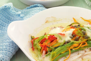Fischfilets mit Gemüse und Mozzarella