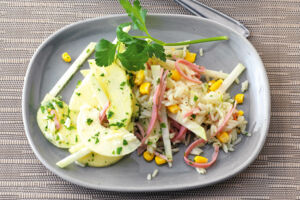 Kohlrabi-Reis-Salat mit Schinken