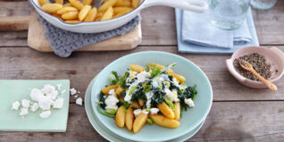 Schupfnudeln mit Spinat-Feta-Gemüse