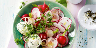 Rettich-Radieschen-Teller mit Ricotta-Kl&ouml;&szlig;chen