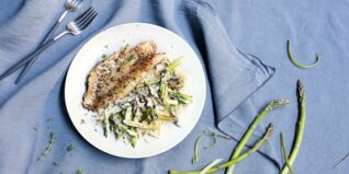 Spargel-Nudeln mit Rotbarsch
