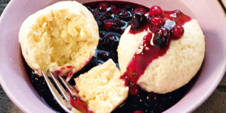 Topfenknödel mit Holunder-Cranberry-Kompott Topfenknödel mit Holunder-Cranberry-Kompott