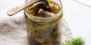 Pilze in Olivenöl mit Tannenspitzen