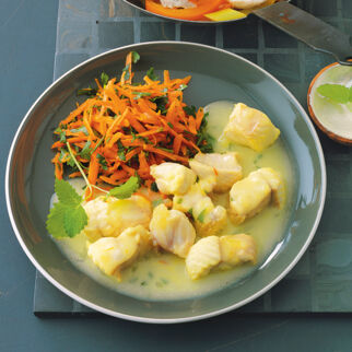 Steinbeißerfilet in Kokos-Safran-Sauce Steinbeißerfilet in Kokos-Safran-Sauce