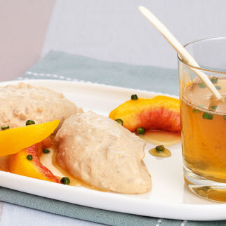 Kalbsleber-Mousse mit Pfefferpfirsich
