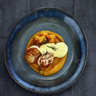 Jakobsmuscheln mit Kürbis Jakobsmuschel Kürbis Mayonnaise