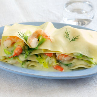 Blitz-Lasagne mit Lauch und Garnelen Blitz-Lasagne mit Lauch und Garnelen