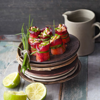 Röllchen mit zweierlei Lachs Röllchen mit zweierlei Lachs