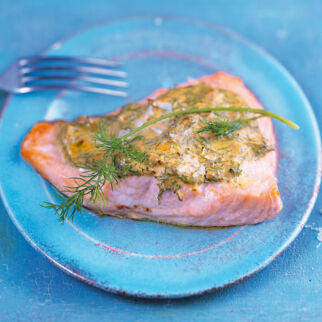 Lachssteak mit Senfkruste Lachssteak mit Senfkruste