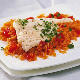 Kabeljaufilets mit Tomatenreis Kabeljaufilets mit Tomatenreis