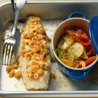 Seeteufel mit Flusskrebskruste und gebratenem Fenchel Seeteufel mit Flusskrebskruste und gebratenem Fenchel