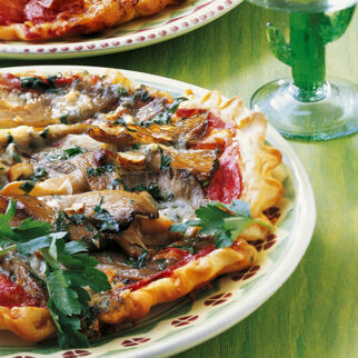 Pizza mit Austernpilzen Pizza mit Austernpilzen