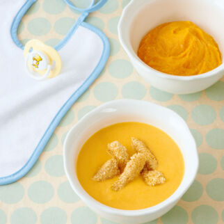 Gemüsebrei fürs Baby, Möhren-Ingwersuppe für die Mutter Gemüsebrei fürs Baby, Möhren-Ingwersuppe für die Mutter