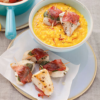 Seelachs-Saltimbocca mit Safran-Risotto Seelachs-Saltimbocca mit Safran-Risotto