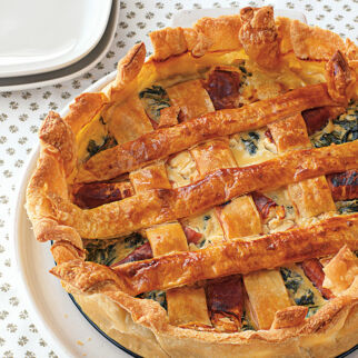 Spinatquiche mit Parmaschinkenröllchen Spinatquiche mit Parmaschinkenröllchen