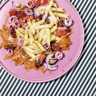 Bunter Nudelsalat mit Schinken