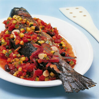 Geschmorte Lachsforelle Geschmorte Lachsforelle