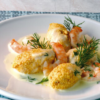 Lachsklößchen mit Garnelen