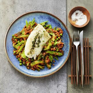 Kabeljau mit Gemüsedinkel Kabeljau mit Gemüsedinkel