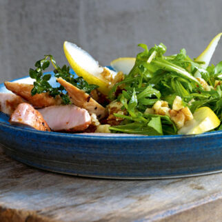 Gebratenes Kaninchenfilet mit Birnensalat Gebratenes Kaninchenfilet mit Birnensalat