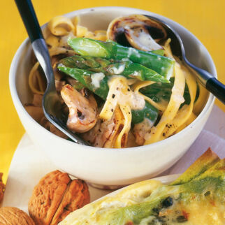 Tagliatelle mit Spargel und Pilzen Tagliatelle mit Spargel und Pilzen