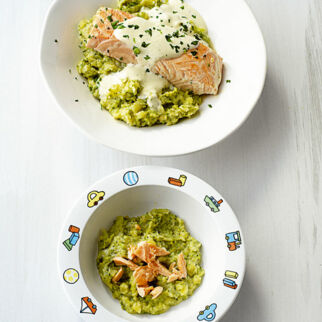 Brokkoli-Kartoffel-Püree mit Fisch Brokkoli-Kartoffel-Püree mit Fisch