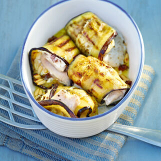 Auberginenröllchen mit Schwertfisch Auberginenröllchen mit Schwertfisch