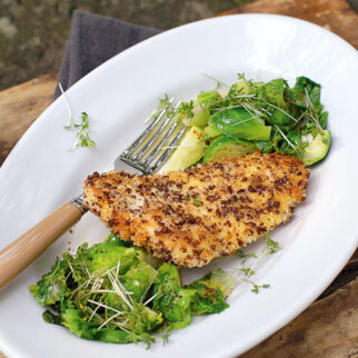 Panierte Fischfilets mit Rosenkohl Panierte Fischfilets mit Rosenkohl