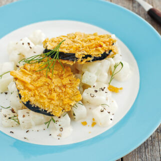 Knusperauberginen mit Sahnekohlrabi Knusperauberginen mit Sahnekohlrabi