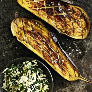 Gebackene Aubergine mit Spinatreis Gebackene Aubergine mit Spinatreis