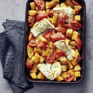 Ofen-Feta auf K&uuml;rbisgem&uuml;se